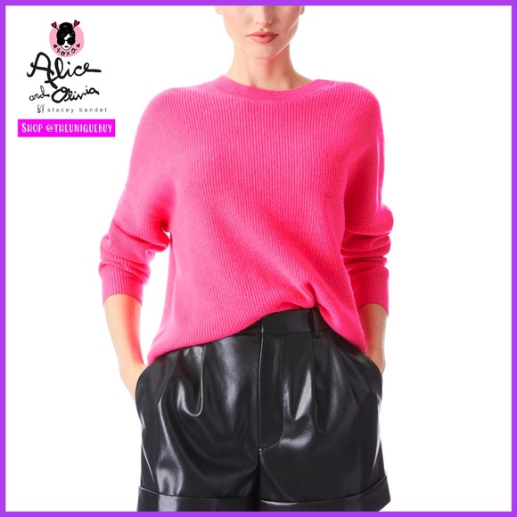 Alice + Olivia Caprice Wild Pink Cashmere Drop Shoulder Pullover Sweater - Picture 7 of 16